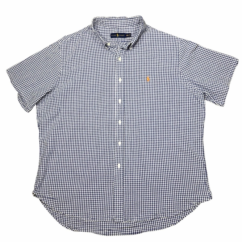 Ralph Lauren Mens XXL Gingham Seersucker Short Sleeve Button Down Shirt